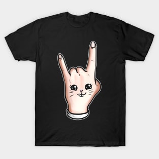 Hand Showing Signs Of The Horns With Bunny Face. Easter T-Shirt